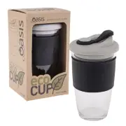 Oasis Coffee Tea Borosilicate Glass Takeway Eco Cup Mug Reusable 454ml Black