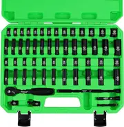 SWANLAKE 1/4" Drive Impact Socket Set, 56-Piece Standard SAE (5/32 to 9/16 inch) and Metric (4-15mm) Size, 6 Point, Cr-V, 1/4-Inch Drive Ratchet Handl