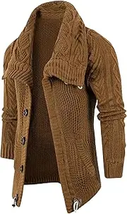 [Gsywaipei] Men's Vintage Knitted Cardigan Button Long Sleeve Male Knits Sweaters Jacket Winter Turtleneck Knit Sweater Coat, Brown, 3X-Large
