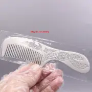 Solid 999 Fine Silver Cute Comb Phoenix Pattern Handle Small Portable Comb