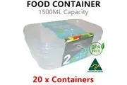 20 x Snap Seal Plastic Food Container 1500ML Storage Meal Prep Takeaway Lunchbox