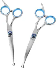 minkissy Pet Hair Trimmer Scissors Set 2pcs 4.5 Inches Curved Scissors Round Head Pet Shears Home Use