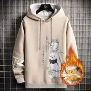 Color-Block Lettering Print Fleece-Lined Hoodie With Lining - Y72 - Khaki - XL
