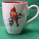 Demdaco Cardinal Bird And Holly Coffee Mug 14 oz Dean Crouser White Red Inside