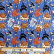 Quilting Patchwork Sewing Fabric Blue Tossed Chickens 50x55cm FQ