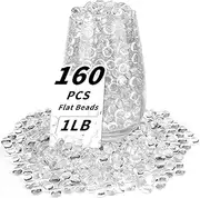 1 LB Clear Flat Glass Beads, 160-180PCS Small Glass Marbles, Mini Flat Round Pebbles for Vase Filler and Floral, Fish Tank Rocks Decorative Gemstones for Home and Aquarium Décor