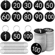 1-100 Number Tags, 35mm Engraved Round Numbered Marking Identification Tags with Metal Rings for Organized Coded Key Box Cabinet Plant Coding Tag (Black)