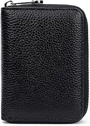 [huifllyhui] Credit Card Holder Genuine Leather RFID Blocking Credit Card Wallet with Zipper Mini Card Card Wallet Business Case Purse Credit Card Holder for Women Men (Black)
