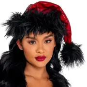 Bad Santa Hat Vinyl Faux Fur Trim Christmas Holiday Costume Red Black C201