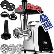 Bomann 660671 Meat Grinder 1000W | with Nozzle for Biscuits/Pastries | Electric | 3 Perforated Discs | Forward and Reverse | incl. Sausage Filler | Metal Neck | FW 6067 CB, Stainless Steel, Black
