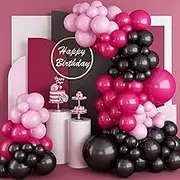 Maca Pink Rose Black Rose Gold Arched Flower Ring Balloon Set Birthday Party Wedding Anniversary Celebration (95pcs)
