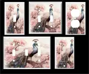 PINK PEACOCK FLORAL TREE BLOSSOMS LIGHT SWITCH COVER PLATE HOME DECOR