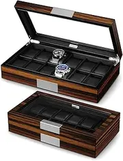 Lifomenz Co 12 Watch Box for Men Watch Display Case Wood Luxury Watch Box with Large Glass Window,Watch Organizer Box with Ultra Smooth PU Leather Interior