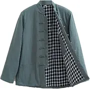 [NTWSHS] Chinese Clothing Loose Winter Cotton Tang Suit Men Tai Chi Uniform Long Sleeve Chinese Traditional Clothes Tops,Hanfu Jacket Kung Fu Clothing Shirt Coat Martial Arts Suit(Green,8X-Large)