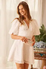Women's Party Leoni Dress Half Sleeve in White Organza 8