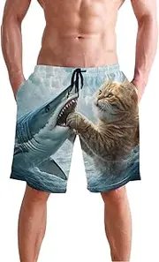 [XYMZR] Cat Big Fish Surreal Men's Swim Trunks Quick-Dry Bathing Suit Swimming Board Shorts S