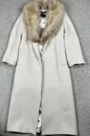 Zara Manteco Wool Coat Womens Small Beige Open Front Lapel Faux Fur Collar NWT