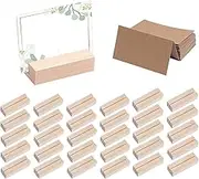 30 Pcs Wood Place Card Holders, Wood Sign Holders Table Number Stand with 30 Brown Paper Cards, Business Card Holder, Wedding Party Events Table Number Holders Stands, Menu Holder