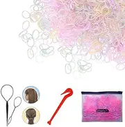1500PCS Small Hair Ties Mini Plastic Elastics Rubber Bands No Damage & 3 Hair Styling Tools, Ponytail Holders Remover Comb Bun Maker, French Braid Accessories for Women Toddlers Girls Kids Colorful