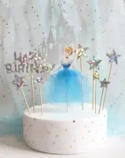 Cinderella Cake topper Silver Castle Princess Happy Birthday Cake Topper Set