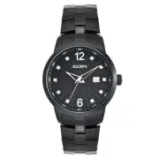 Elgin FG7084 Men's BLACK Stainless Steel Watch w/Stone Accents