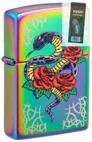Zippo 48395 Rose Snake Tattoo Design Multi Color Lighter + FLINT PACK