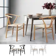 Levede a set of 2 Hans Wegner Wishbone Dining Chairs - Black, White, Natural