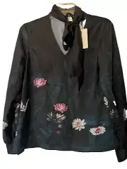 Ted Baker Roysie Tie Neck Floral Wonderland Print Top Long Sleeve Size 2 US4-6
