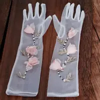 在飛比找樂天市場購物網優惠-新娘手套 新娘蕾絲白色結婚手套新娘婚紗婚禮手套中長款花朵手套