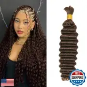 Human Braiding Hair Chocolate Brown Deep Wave Bulk Human Hair 18 Inch 50g/1Bu