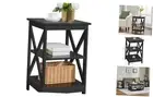 3 Tier Sofa Side End Table with Shelf, X Shape Chair Side Coffee Snack Black