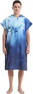 Adult Microfibre Towel with Hood,Microfiber Hooded Surf Poncho,Quick Dry Pool Swim Beach Towel,Wetsuit Bath Robe for Swimming and Beach (Blue, One Size)