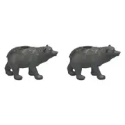 2PK White Moose Resin Bear Candle Holder Home Decor - Black