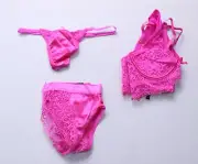 Seven Til Midnight Womens Satin Lace Underwire Bra Garterbelt Set AP2 Pink Small