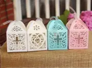 10pc Christening Cross Favour Box with Ribbon. Bomboniere Box/ Party Gift Box/