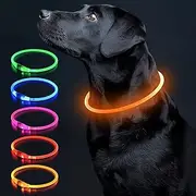 Colaseeme LED Dog Collar Light Up Dog Collars 1 Count USB Rechargeable TPU Glow Safety Basic Dog Collars for Large Medium Small Dogs (Orange)
