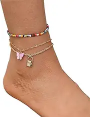 [Tummy Tub] Bracelets,Bracelet Jewellery,Anklet String Charm,Matching Rings Design Bracelet Bohemian Women Beach Cute Colorful Anklet Alloy Bead Anklet Wolf Bracelet (Color : Multicolor)