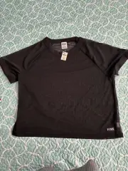 NWT Victoria Secret PINK Black Top T-shirt Sz Large See through sheer