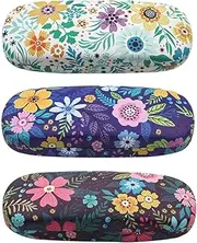 [4 PACK / 3 PACK], JAVOedge Printed Pattern Durable Hard Clamshell Eyeglass Case with Bonus Microfiber Cloth