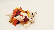 POODLE Fall Miniature Figurine WHITE Poodle Rolling in Leaves Handmade