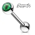 Green Dragon Eye or Snake Eye Tongue Ring Barbell, Ear Barbell, nipple Barbell