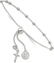 [JewelryWeb] 3mm 925 Sterling Silver St. Benedict Adjustable Rosary Bracelet Link-Bracelet for Women