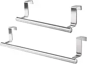 2 Pack Stainless Steel Over Door Towel Rack Bar Holders Kitchen Over Cabinet Metal Towel Bar Hang on Inside or Outside of bathroom Doors for Hand Dish and Tea Towels (9.3 in)