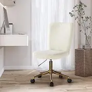 [OIKITURE] Office Desk Chair with High Back and Boucle Cover Armless Computer Chair for Home Office Bedroom White and Gold