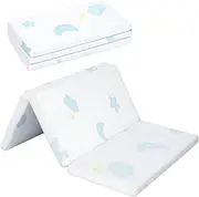 Pack and Play Mattress Pad，Trifold Portable Crib Pack N Play Mattresses,38 * 26" Inch Jacquard Playpen Mattress for Travel Soft Breathable Play Yard Mattress with Washable Cover (Moon/Star-Trifold)