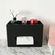 Tissue Box Cover Waterproof PU Leather Rectangle Tissue Box Holder with Top Storage Tray Decorative Facial Tissue Organizer Stylish Tissue Holder Organizer for Bathroom Office Table Countertop