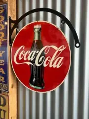 COCA COLA COKE BOTTLE METAL SIGN WITH HANGER DBL SIDED HOT ROD