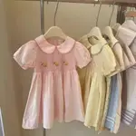 女童洋裝夏季新款 韓版女童小鴨子繡花棉布洋裝 黃色洋裝