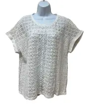Chico’s 3 Lyra Lace Short Sleeve White Top Sheer Boho 16/18 NEW