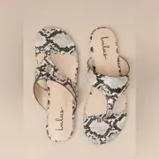 NEW with tags (NWT) Lulu’s Mylee Natural Snake-Embossed Flat Thong Sandals